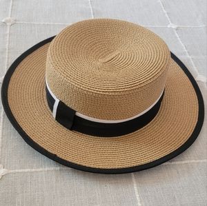 Strap and letter decor straw hat